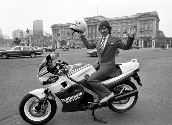 The late Joey Dunlop, pictured here with his Honda VFR 750F bike outside Buckingham Palace