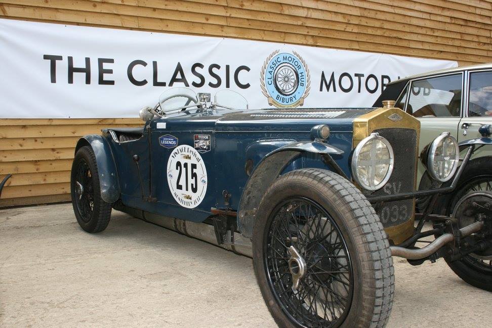 Side of a blue classic car