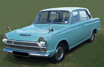 Blue Ford Cortina Mk1