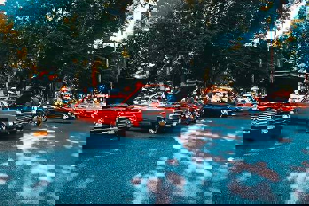 A retro view of a classic car show