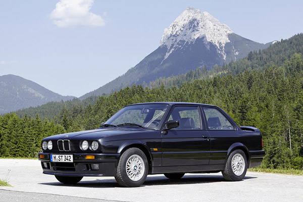 Black 1982 - 1994 BMW 3 Series E30 Guffert Austrian mountain backdrop
