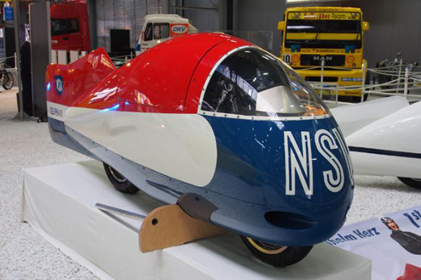 1956 Nsu Delphin Iii Streamliner Motorcycle In A Museum