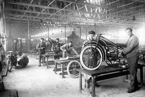 Monochrome Mechanics Working In The BMW Factory Building R32 Motorbikes