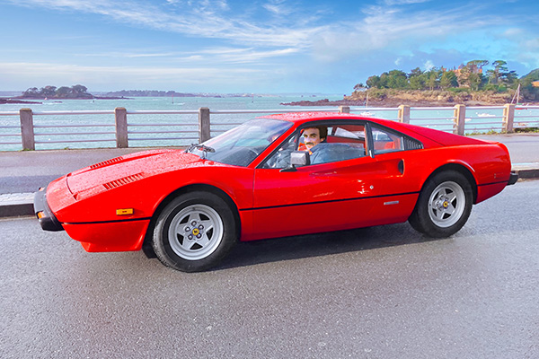 Thomas Magnum PI Driving Red 1975 1995 Ferrari 308 GTB by the Oahu sea