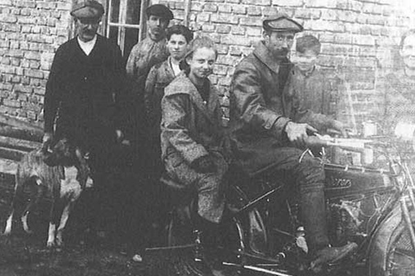 Hans Trunkenpolz And His Sister Behind Him On Early Wanderer Motorbike