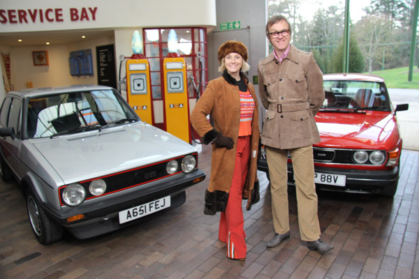 Vicki & Alex with cars from episode 6 of The Car Years