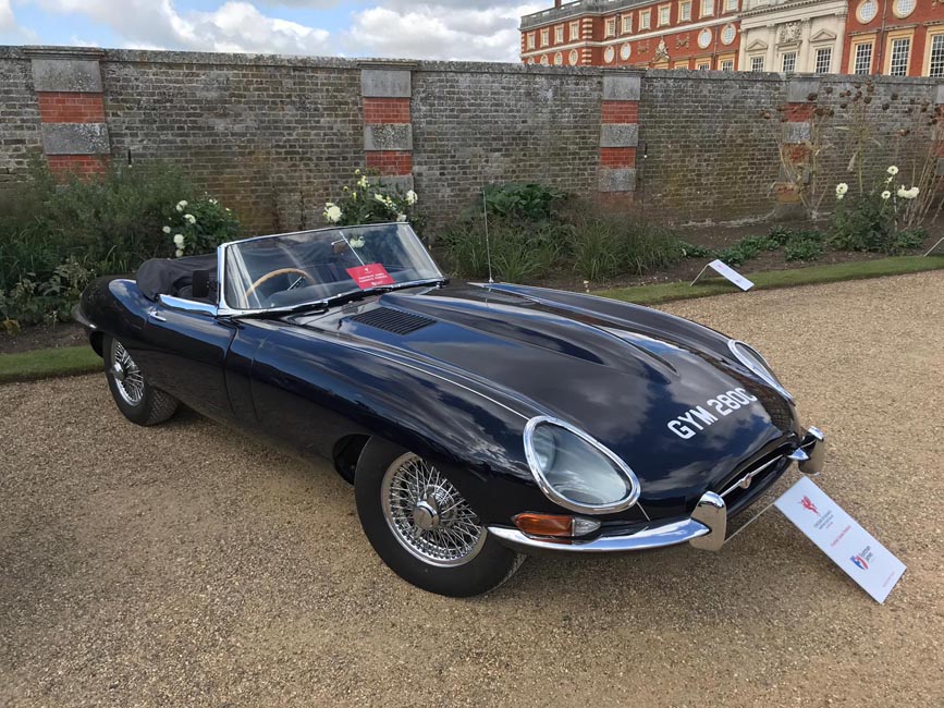 Blue Jaguar E-Type side profile