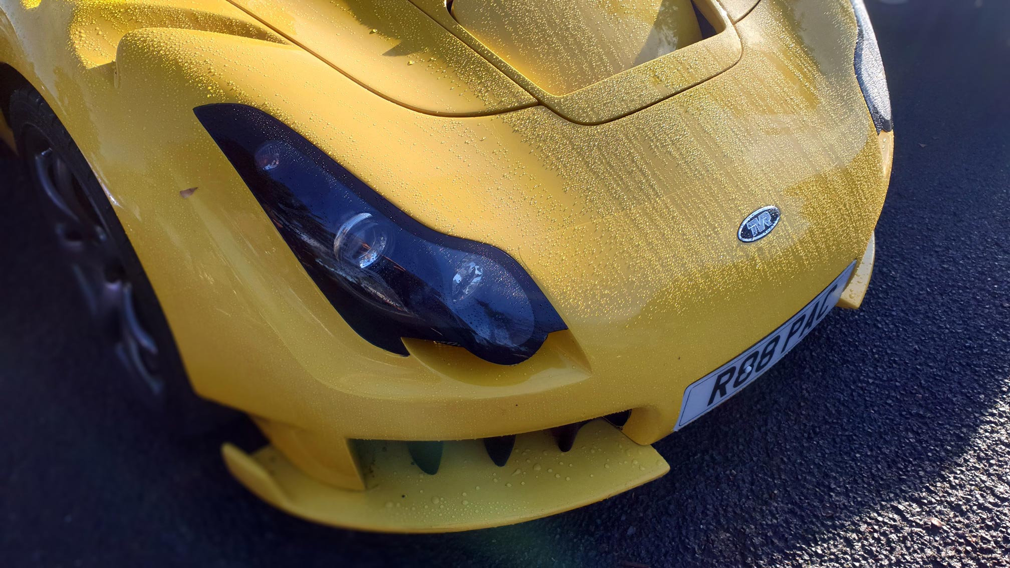 Yellow TVR sports car front shot