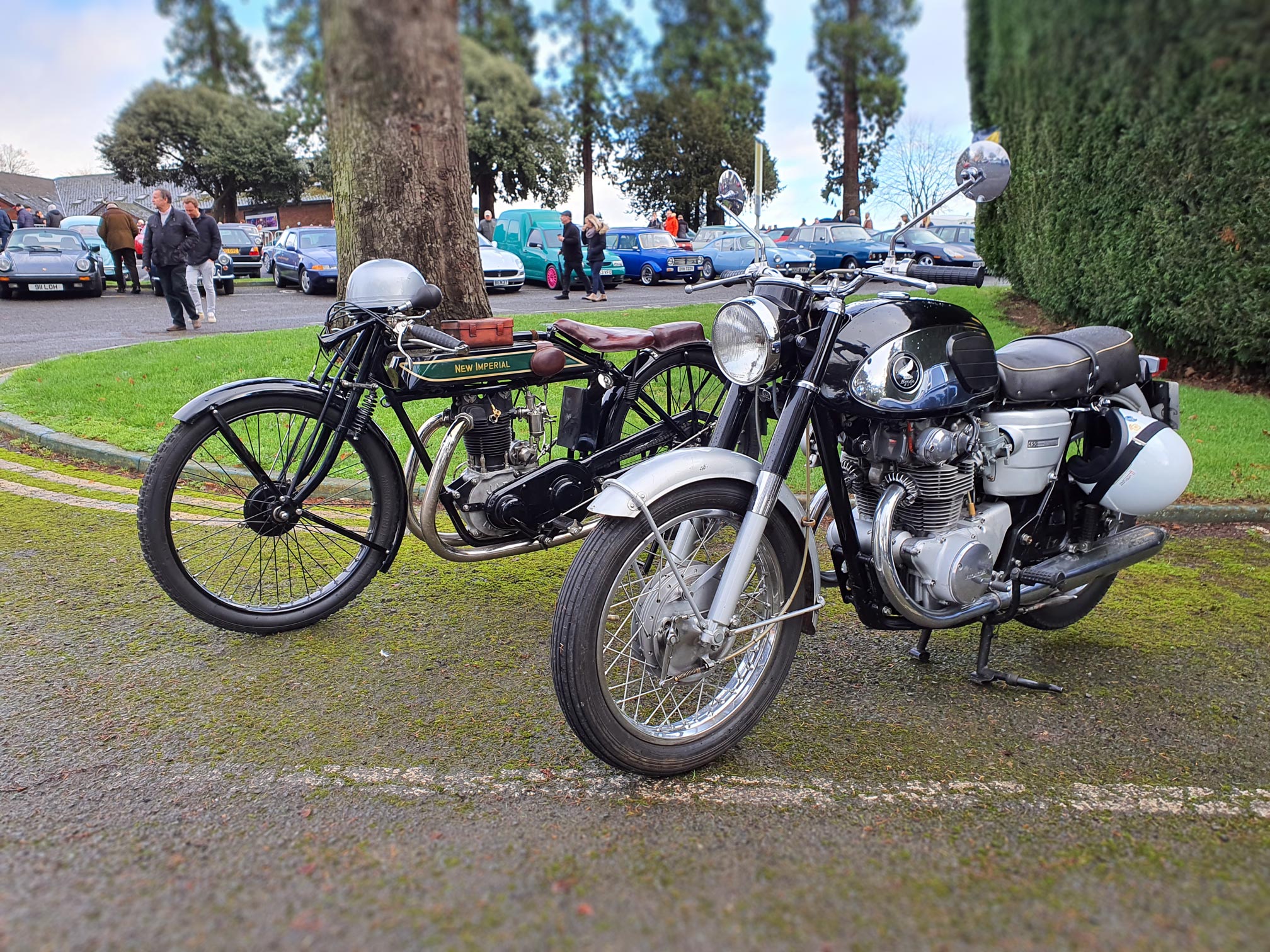 Classic motorcycles parked together