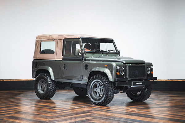 Khaki Green Twisted Land Rover Defender 90 onparquet flooring - Courtesy Twisted