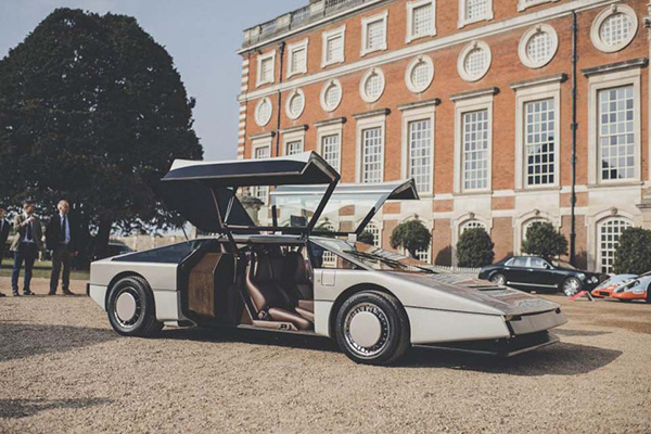 Silver grey Aston Martin Bulldog at Hampton Court