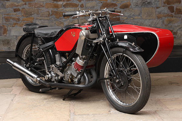 Red N Black 1937 Scott 498Cc Flying Squirrel With A Sidecar