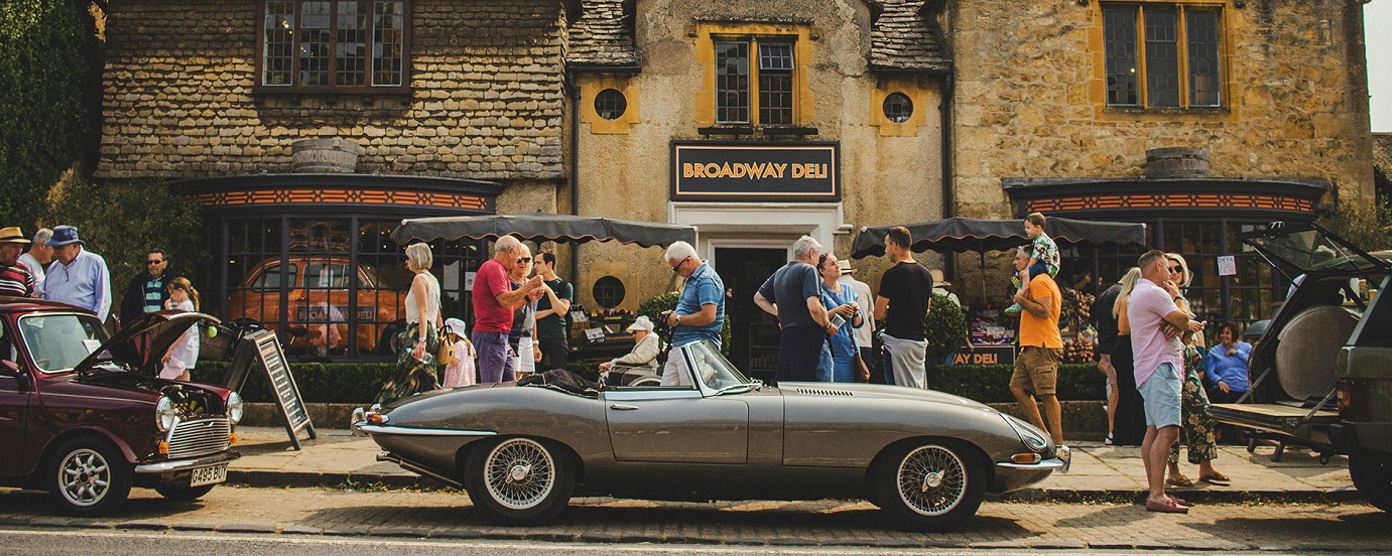 Classic car outside a country pub