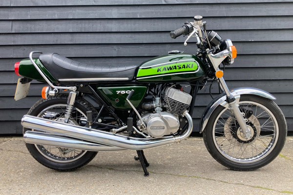 1974 Lime Green Tanked Kawasaki 750 H2B Motorbike
