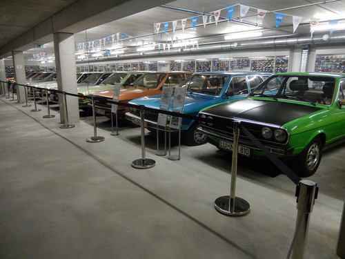 Vintage audis in a showroom