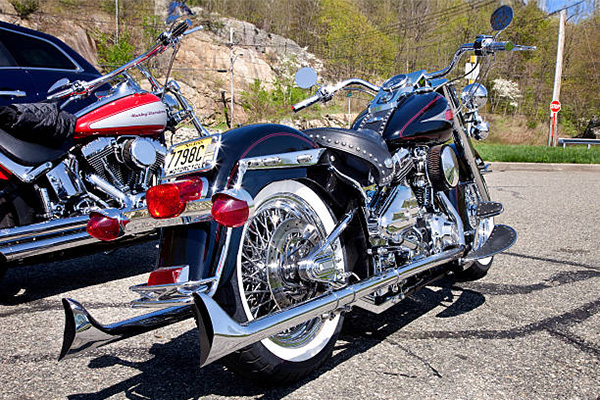 Black 1940 to 1980 Harley Davidson Fat Boy Motorbike