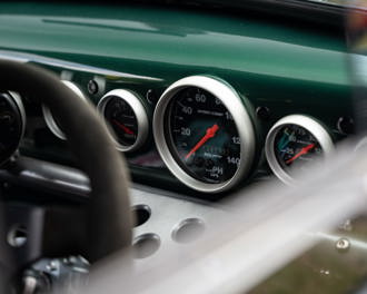 A modified classic car dashboard