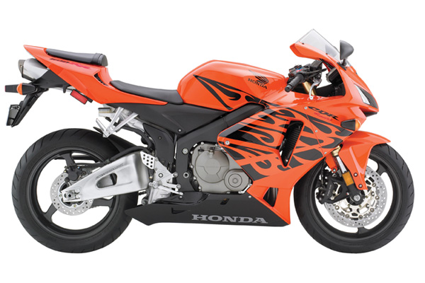 An orange and black Honda CBR600RR on a white background