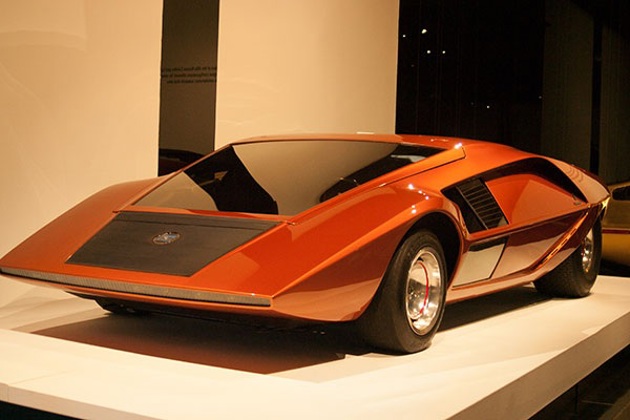 An orange Lancia Stratos Zero