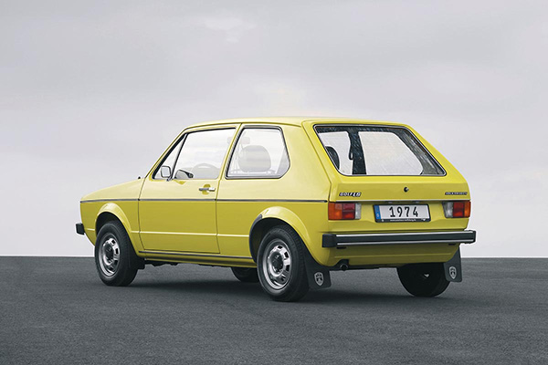 Yellow 1974 VW Golf static back view