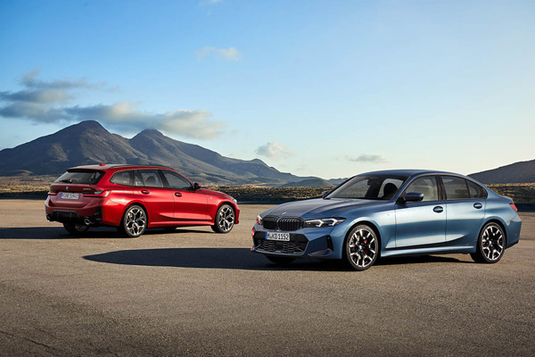 A red and a light blue 2018 to the present BMW 3 Series G20