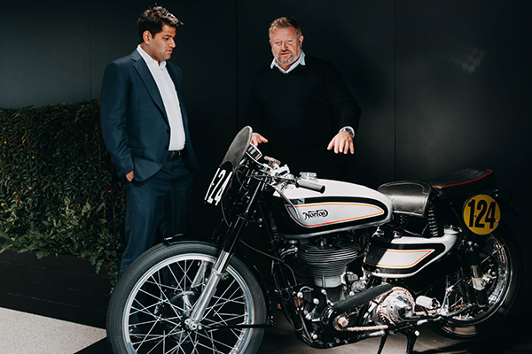 TVS Motor Company Chairman Sudarshan Venu And Silver 949 Norton Manx 500