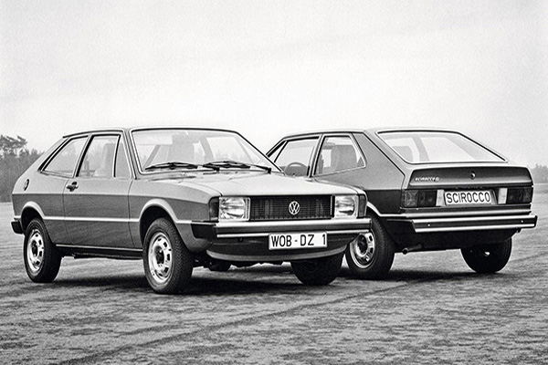 Monochrome photo of 1974 VW Scirocco