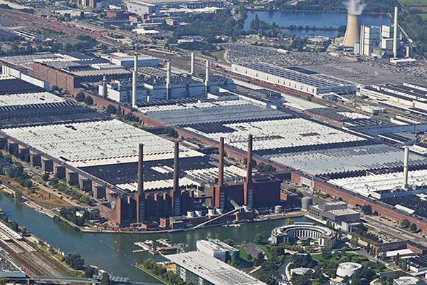 VW Wolfsburg Plant Of Long Wide Squat Industrial Buildings By The Mittelland Canal