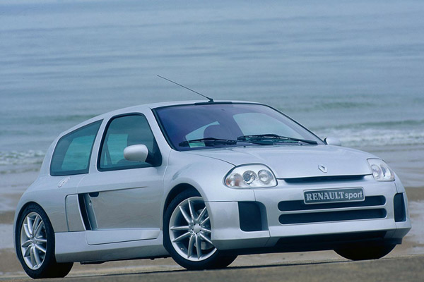 Sliver 2001 Renault Clio V6 Sport On Sandy Beach With Sea Behind