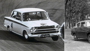 header-1966-white-lotus-cortina-jim-clark-monochrome-two-1960s-ford-anglias-105e-parked-on-grass-with-two-parallel-rows-of-trees