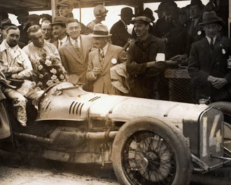 Vintage Delage Grand Prix racing car on track.