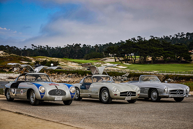 3-silver-mercedes-benz-300sl-parked-beside-a-golf-course
