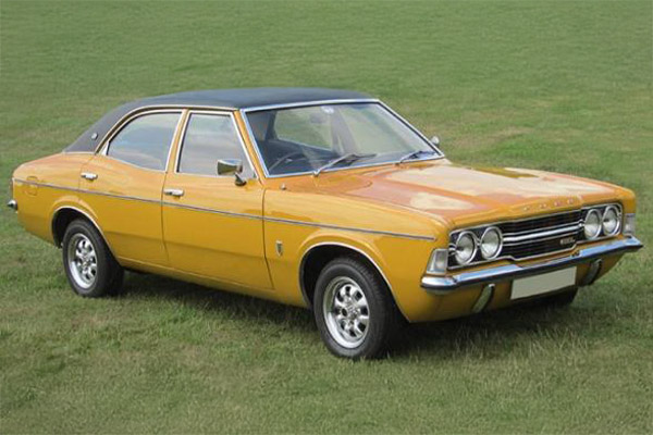 Yellow Ford Cortina Mk3