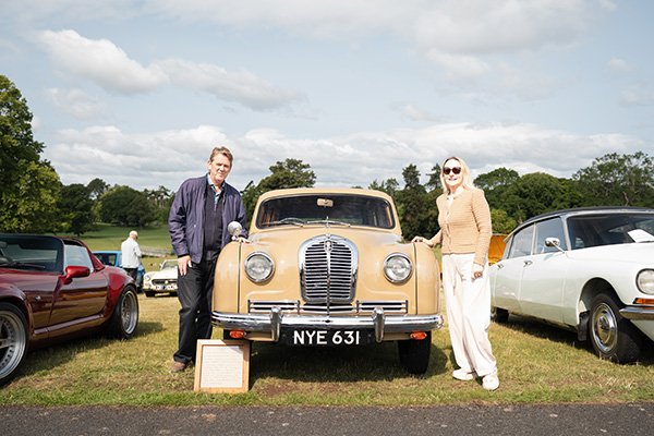 Brian and Janet With their Cream 1953 Austin A70 Hereford Countryman